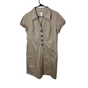 Amanda Lane Women's Size 16 Short Sleeve Button‎ Front Dress Tan Cotton Blend
